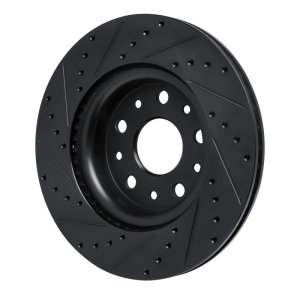 Jeep Wrangler Brake Rotor (1) - Front Right - R1 Concepts - Drilled & Slotted - Black - `18-`25